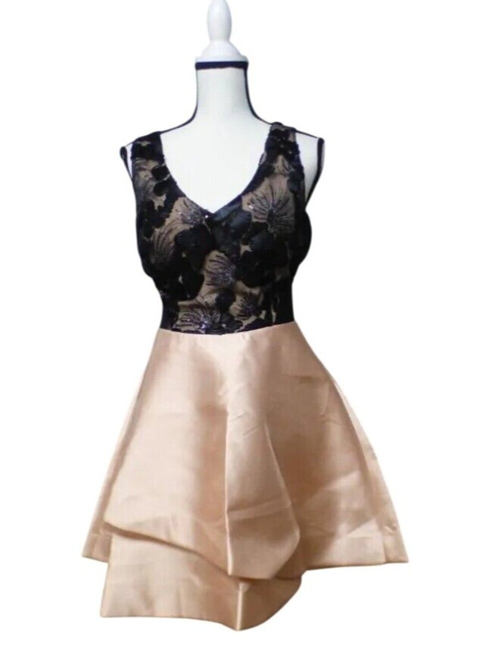 BCX Juniors' Embellished Contrast Fit & Flare Dress, size 11, Blush/Black